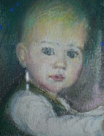 Loes, aquarel en pastel 12x12cm