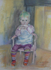 Loes, aquarel met pastel 30x40cm